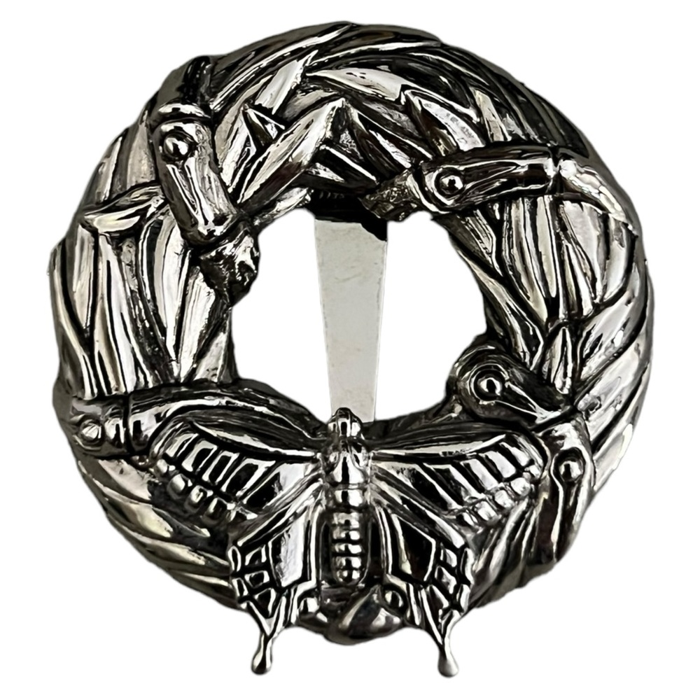 John Hardy Signed Vintage Butterfly Bamboo Brooch Clip Rhodium Plated